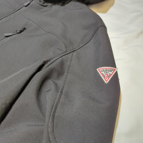 Guess Men's Black Winter Jacket Coat Hooded Excellent Condition XL - Picture 3 of 9